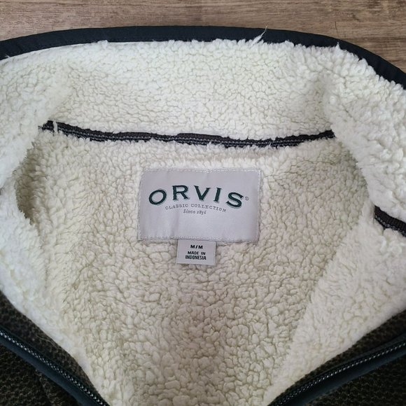Orvis Sweater Men Sz MED 1/4 Zip Brown Waffle Knit Sherpa Lined Pullover - Picture 3 of 7